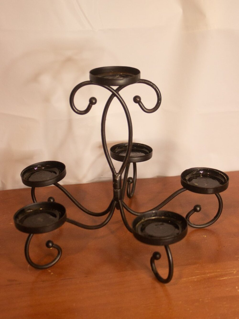 Vintage Wrought Iron 5‑Cup Candle Holder – Scroll Design – Black Metal – 8.5”
